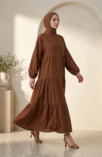 فستان حجاب بطبقات وأزرار نصفية 2293-03 بني 2293-03