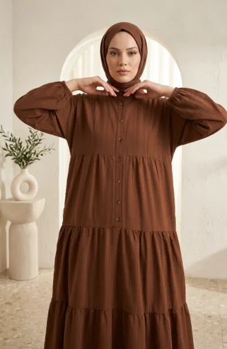 فستان حجاب بطبقات وأزرار نصفية 2293-03 بني 2293-03
