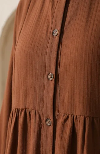 فستان حجاب بطبقات وأزرار نصفية 2293-03 بني 2293-03