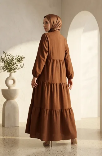 فستان حجاب بطبقات وأزرار نصفية 2293-03 بني 2293-03