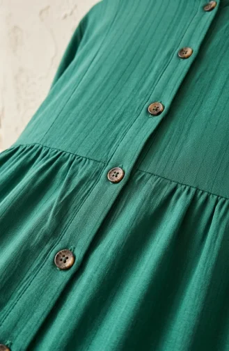 Robe Hijab à Demi-boutons Et à Plusieurs épaisseurs 2293-04 Verte 2293-04
