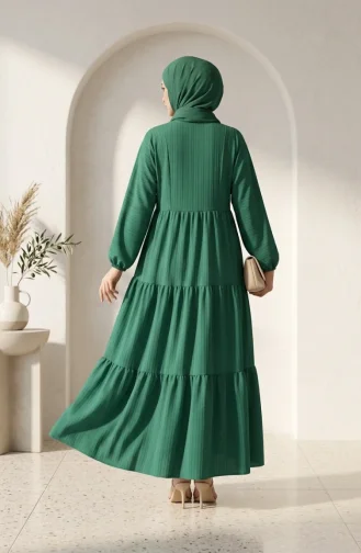 Robe Hijab à Demi-boutons Et à Plusieurs épaisseurs 2293-04 Verte 2293-04