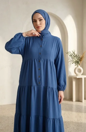 Robe Hijab à Demi-boutons Et à Plusieurs épaisseurs 2293-05 Indigo 2293-05