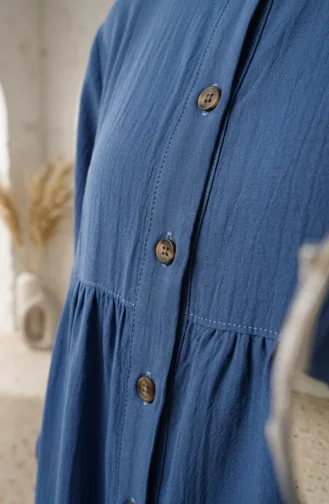 Robe Hijab à Demi-boutons Et à Plusieurs épaisseurs 2293-05 Indigo 2293-05