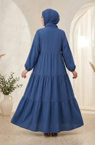 Robe Hijab à Demi-boutons Et à Plusieurs épaisseurs 2293-05 Indigo 2293-05