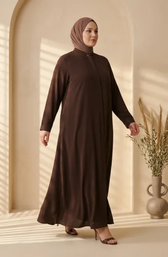 Plus Size Geometric Patterned Bukhara Fabric Abaya 6375-01 Brown 6375-01