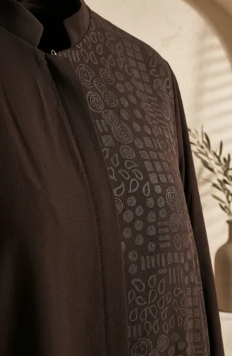 Plus Size Geometric Patterned Bukhara Fabric Abaya 6375-01 Brown 6375-01