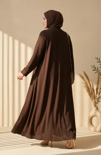 Plus Size Geometric Patterned Bukhara Fabric Abaya 6375-01 Brown 6375-01