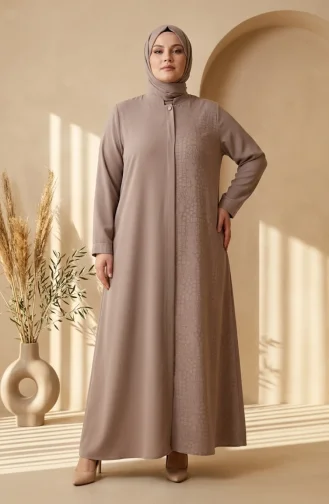 عباية من قماش بخارى بنقوش هندسية بمقاسات كبيرة 6375-02 لون المنك 6375-02