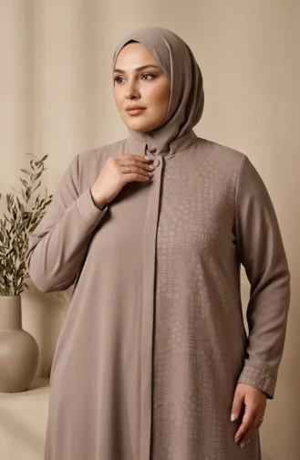 عباية من قماش بخارى بنقوش هندسية بمقاسات كبيرة 6375-02 لون المنك 6375-02