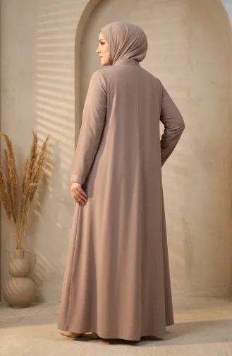 عباية من قماش بخارى بنقوش هندسية بمقاسات كبيرة 6375-02 لون المنك 6375-02