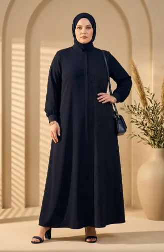 عباية من قماش بخارى بنقوش هندسية بمقاسات كبيرة، رقم الموديل 6375-05، لون كحلي 6375-05