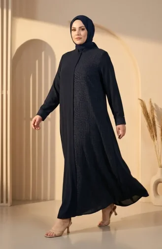عباية من قماش بخارى بنقوش هندسية بمقاسات كبيرة، رقم الموديل 6375-05، لون كحلي 6375-05