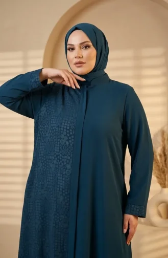 عباية من قماش بخارى بنقوش هندسية بمقاسات كبيرة، رقم الموديل 6375-06، لون بترولي 6375-06