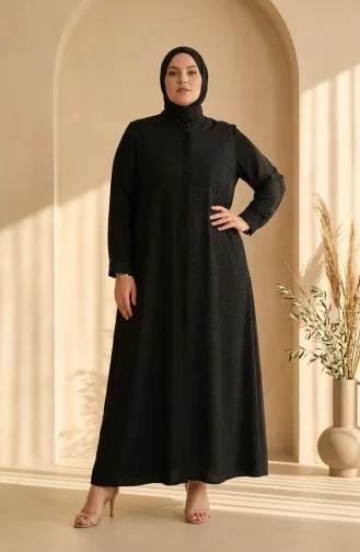 Plus Size Geometric Patterned Bukhara Fabric Abaya 6375-07 Black 6375-07