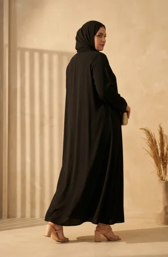 Plus Size Geometric Patterned Bukhara Fabric Abaya 6375-07 Black 6375-07