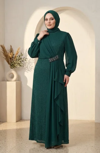 Chiffon-Abendkleid In Übergröße Mit Glitzerdetails Und Hijab Modell 6282-01 Smaragdgrün 6282-01