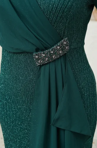 Chiffon-Abendkleid In Übergröße Mit Glitzerdetails Und Hijab Modell 6282-01 Smaragdgrün 6282-01