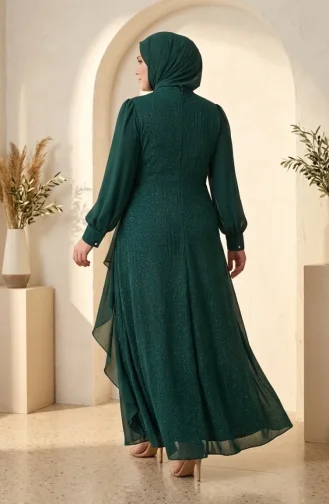 Chiffon-Abendkleid In Übergröße Mit Glitzerdetails Und Hijab Modell 6282-01 Smaragdgrün 6282-01