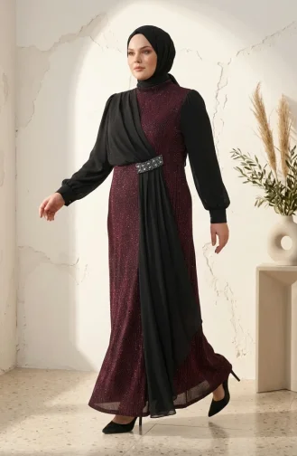 Chiffon-Abendkleid In Übergröße Mit Glitzerdetails Und Hijab Farbe: Pflaume Modell 6282-05 6282-05