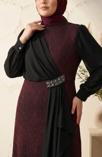 Chiffon-Abendkleid In Übergröße Mit Glitzerdetails Und Hijab Farbe: Pflaume Modell 6282-05 6282-05