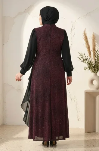 Chiffon-Abendkleid In Übergröße Mit Glitzerdetails Und Hijab Farbe: Pflaume Modell 6282-05 6282-05