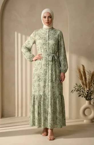 Robe Modeste Boutonnée En Tissu Modal 0344-01 Kaki 0344-01