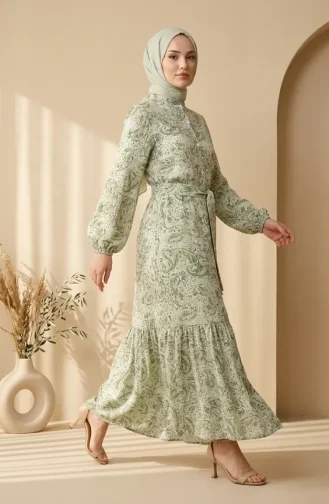 Robe Modeste Boutonnée En Tissu Modal 0344-01 Kaki 0344-01