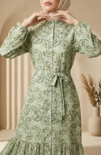 Robe Modeste Boutonnée En Tissu Modal 0344-01 Kaki 0344-01