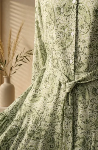 Robe Modeste Boutonnée En Tissu Modal 0344-01 Kaki 0344-01
