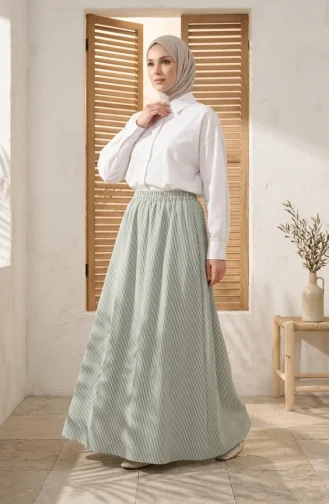 Jupe Rayée En Viscose Avec Taille élastiquée 0348-01 Verte 0348-01