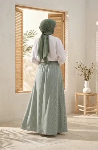 Jupe Rayée En Viscose Avec Taille élastiquée 0348-01 Verte 0348-01