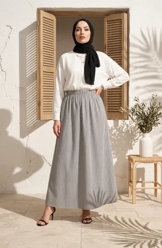 Jupe Rayée En Viscose Avec Taille élastiquée 0348-02 Gris 0348-02