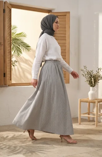Jupe Rayée En Viscose Avec Taille élastiquée 0348-02 Gris 0348-02