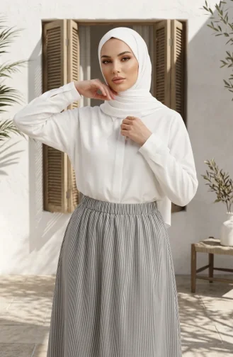 Jupe Rayée En Viscose Avec Taille élastiquée 0348-02 Gris 0348-02