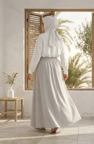 Jupe Rayée En Viscose Avec Taille élastiquée 0348-02 Gris 0348-02