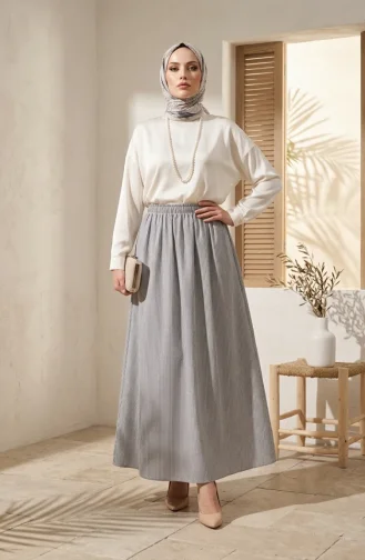 Jupe Rayée En Viscose Avec Taille élastiquée 0348-03 Noir 0348-03