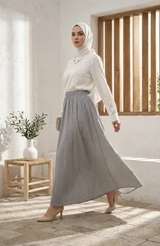 Jupe Rayée En Viscose Avec Taille élastiquée 0348-03 Noir 0348-03