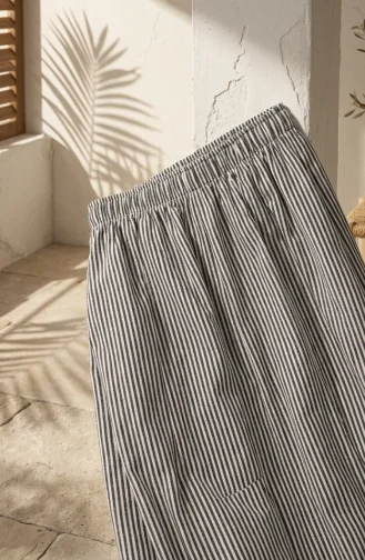 Jupe Rayée En Viscose Avec Taille élastiquée 0348-03 Noir 0348-03