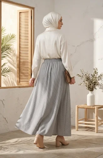 Jupe Rayée En Viscose Avec Taille élastiquée 0348-03 Noir 0348-03