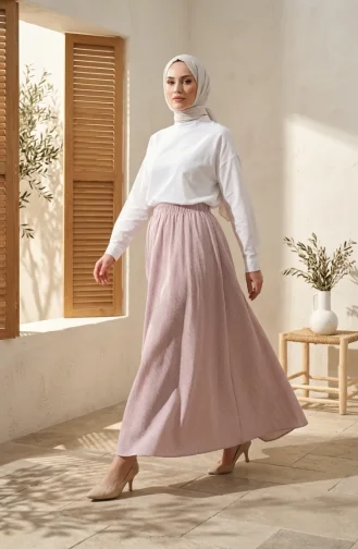 Jupe Rayée En Viscose Avec Taille élastiquée 0348-04 Bordeaux 0348-04