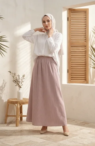 Jupe Rayée En Viscose Avec Taille élastiquée 0348-04 Bordeaux 0348-04