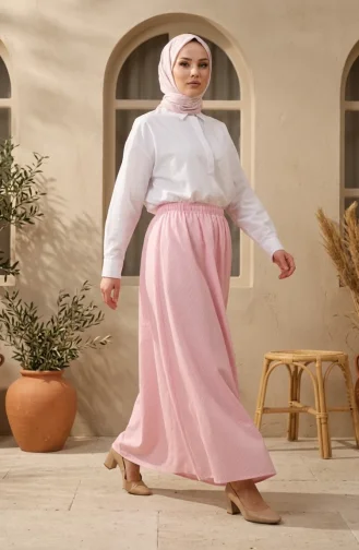 Jupe Rayée En Viscose Avec Taille élastiquée 0348-05 Rose 0348-05