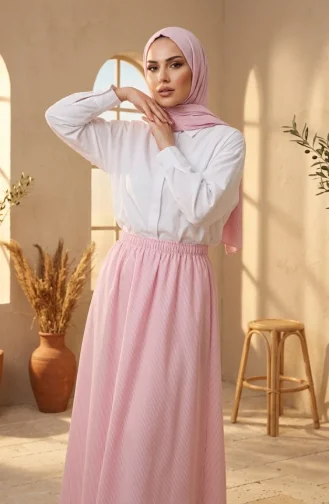 Jupe Rayée En Viscose Avec Taille élastiquée 0348-05 Rose 0348-05
