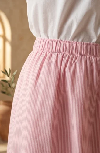 Jupe Rayée En Viscose Avec Taille élastiquée 0348-05 Rose 0348-05
