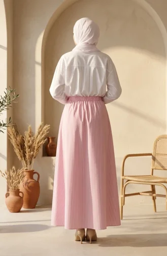Jupe Rayée En Viscose Avec Taille élastiquée 0348-05 Rose 0348-05