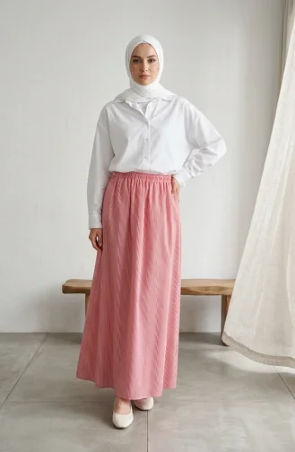 Jupe Rayée En Viscose Avec Taille élastiquée 0348-06 Rouge 0348-06
