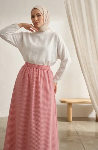 Jupe Rayée En Viscose Avec Taille élastiquée 0348-06 Rouge 0348-06