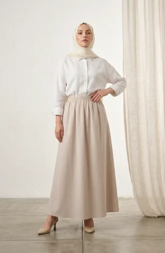 Jupe Rayée En Viscose Beige à Taille élastiquée 0348-07 0348-07
