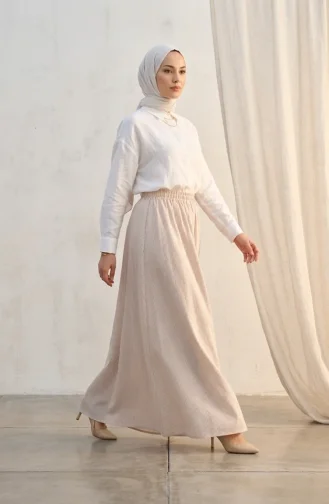 Jupe Rayée En Viscose Beige à Taille élastiquée 0348-07 0348-07